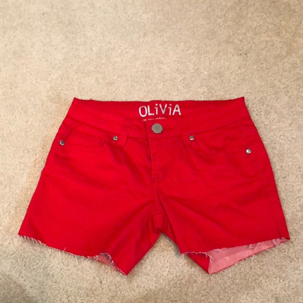 Red denim shorts